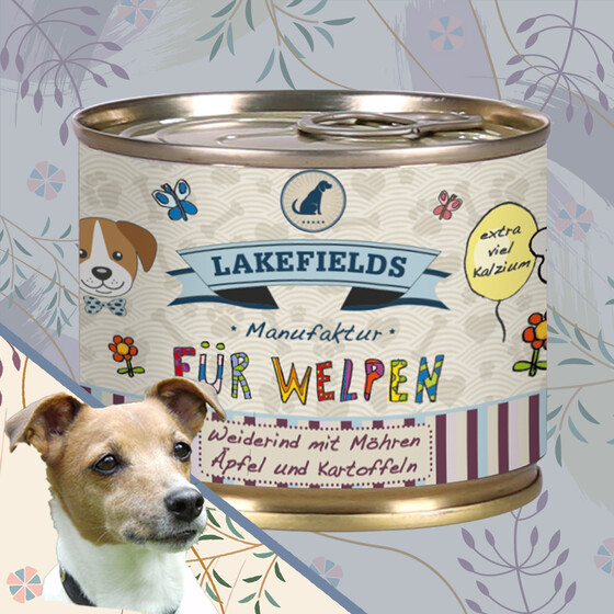 Lakefields Weiderind mit Karotten, �pfeln und Kartoffeln f�r Welpen 200 gr