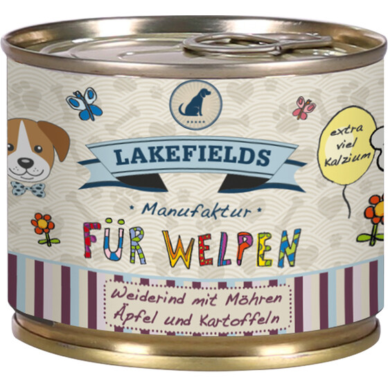 Lakefields Weiderind mit Karotten, �pfeln und Kartoffeln f�r Welpen 200 gr